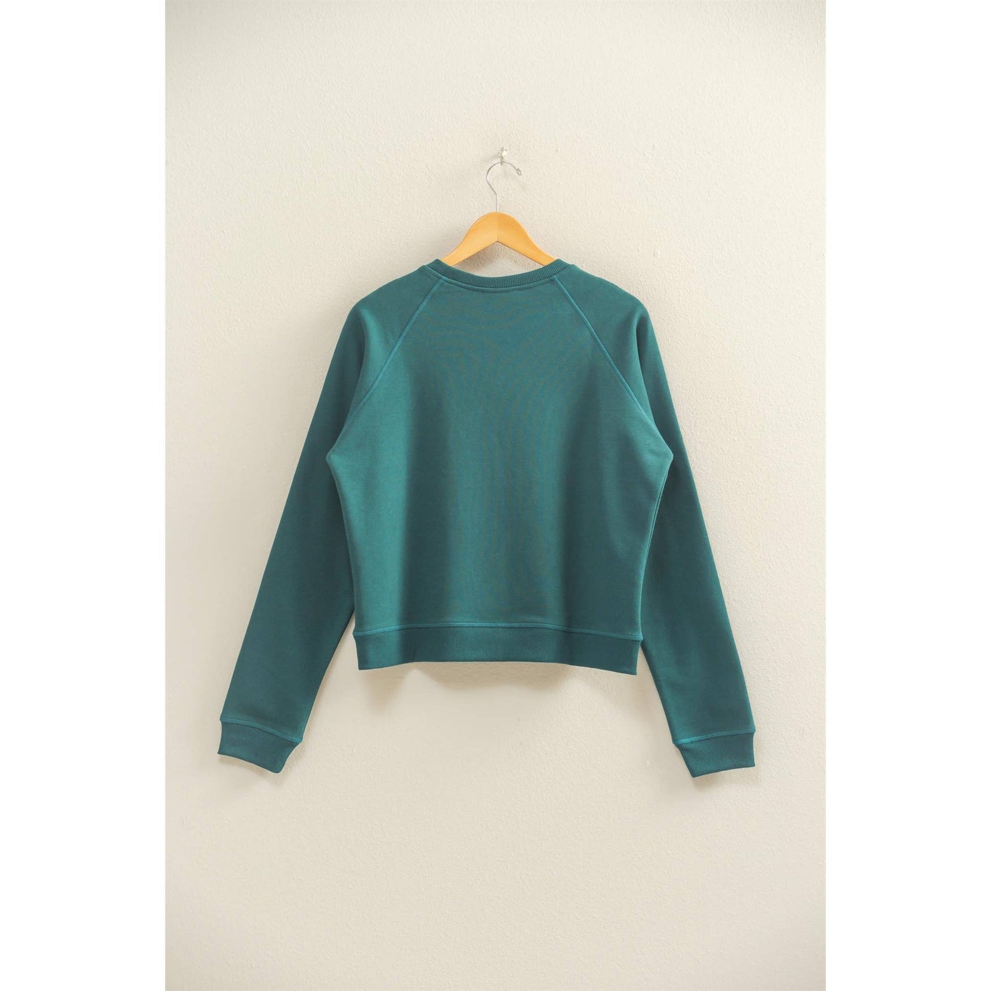 Crew Neck Raglan Sleeve Comfy Pullover Sweatshirt