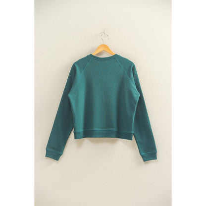 Crew Neck Raglan Sleeve Comfy Pullover Sweatshirt