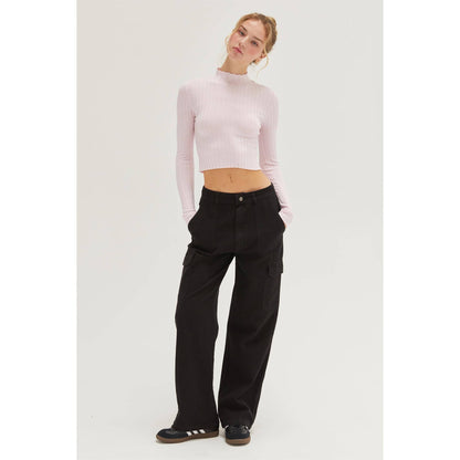 DZ24E451-MOCK NECK RIBBED KNIT CROP TOP