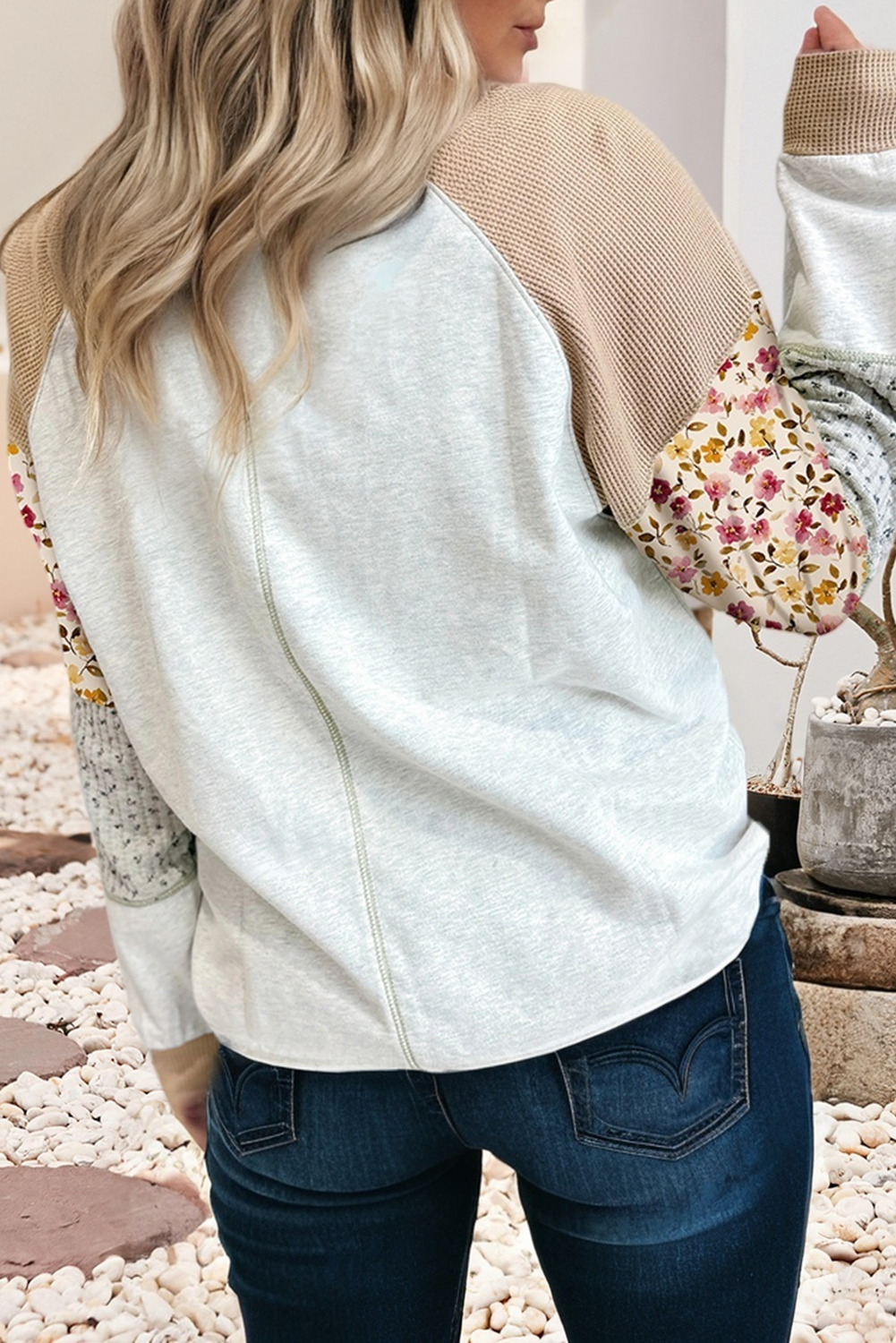 LDC Mixed Raglan Sleeve Patchwork Exposed Seam Pullover Top