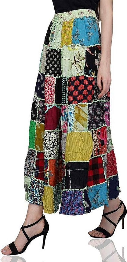 Women's Hippie Patchwork Vintage Bohemian Long Skirt Maxi