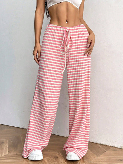 Striped Drawstring Wide Leg Lounge Pants