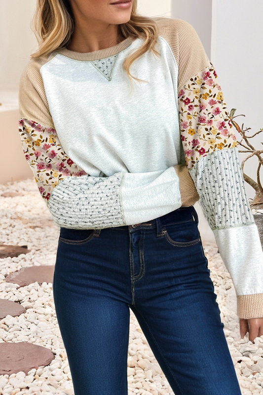LDC Mixed Raglan Sleeve Patchwork Exposed Seam Pullover Top