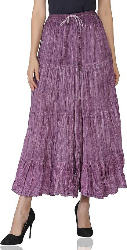 Women's Hippie Bohemian Gypsy Crinkle Tie Dye Long Skirt (Co
