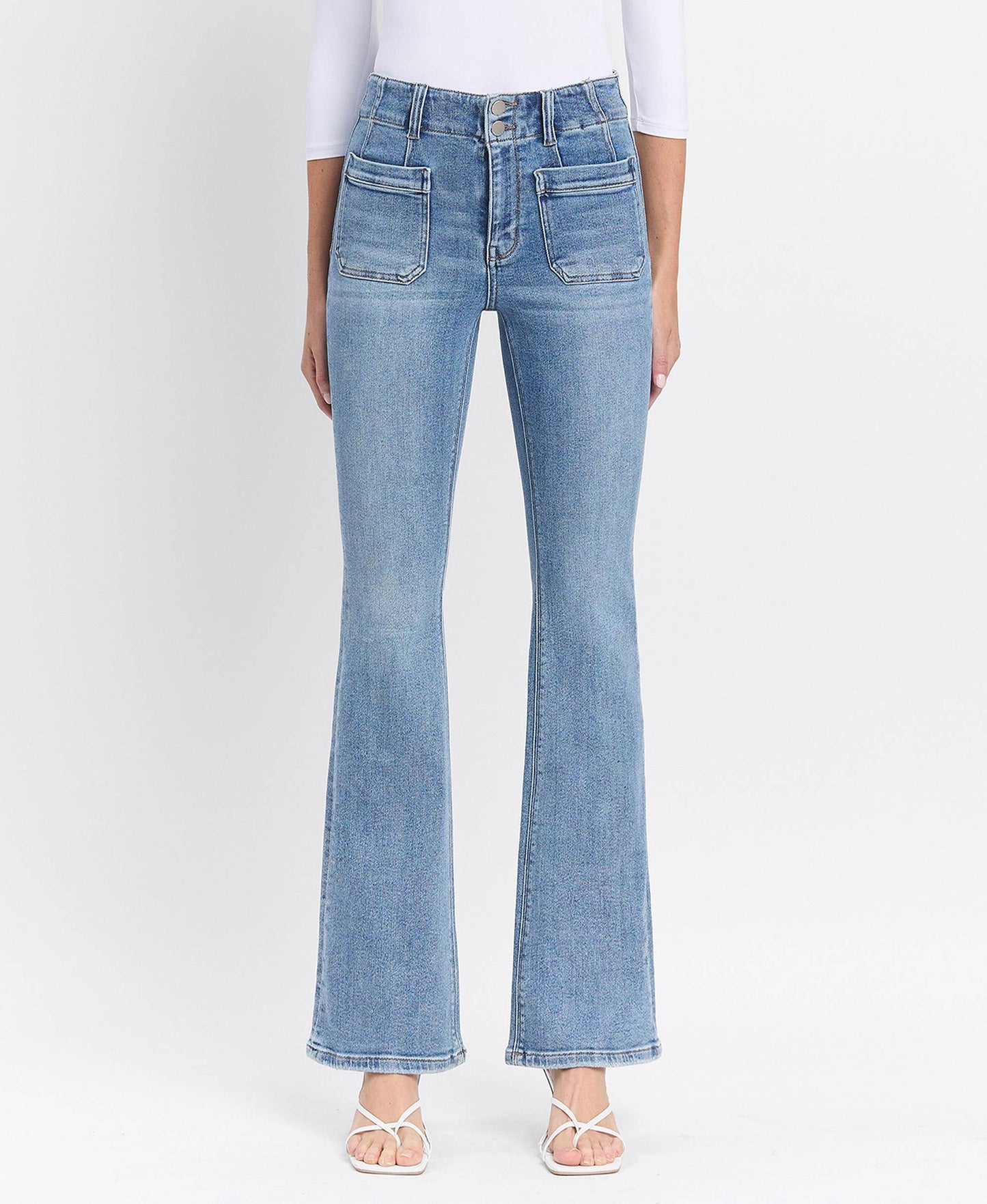 HIGH RISE FRONT POCKET W DART DETAIL FLARE JEANS F5510