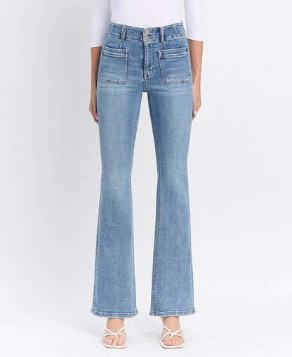 HIGH RISE FRONT POCKET W DART DETAIL FLARE JEANS F5510