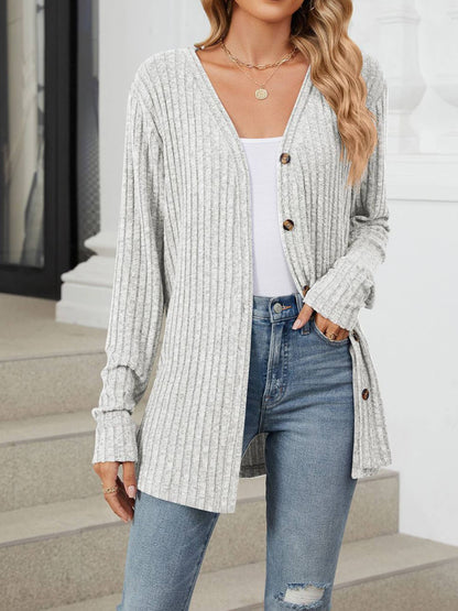 Solid Color Button Cardigan Knitted Brushed Jacket