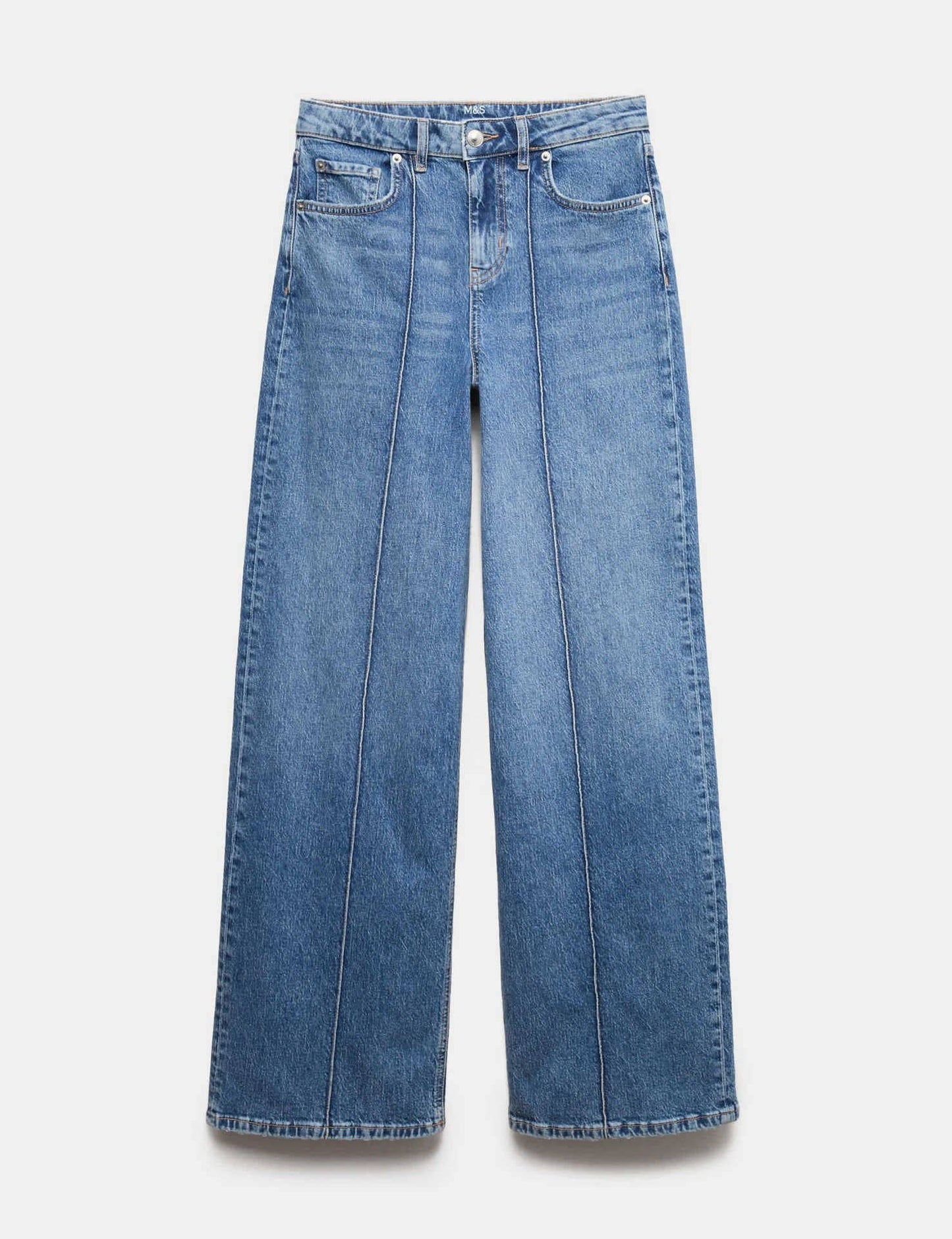 High Waist Contrast Stitch Wide Leg Washed Jeans