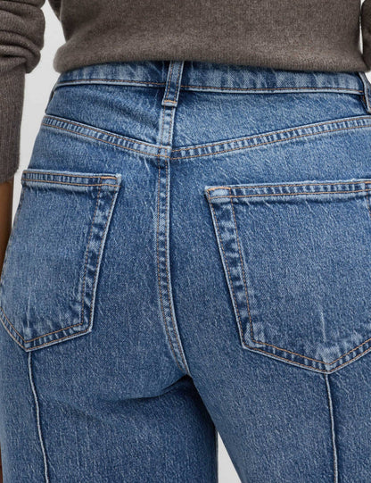 High Waist Contrast Stitch Wide Leg Washed Jeans