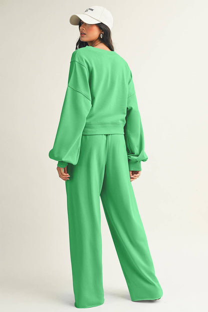 LDC Drop Shoulder Pullover Drawstring Wide Leg Pants Set