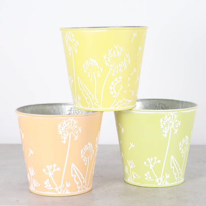 Dandelion Design Metal Pot For Houseplants - 4" Size
