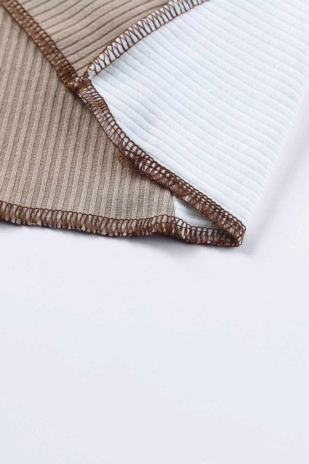 Ribbed Color Block Slim Fit Top with Contrast Seams