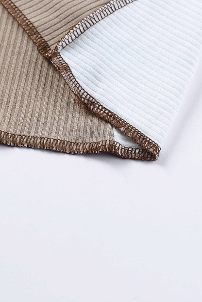 Ribbed Color Block Slim Fit Top with Contrast Seams