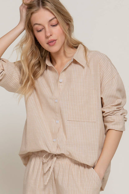 Long Sleeve Button Down Y/D Stripe Gauze Shirt
