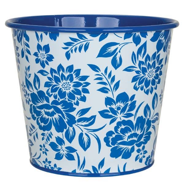 Delft Blue Design Metal Pot for Plants - 4" and 6" Options