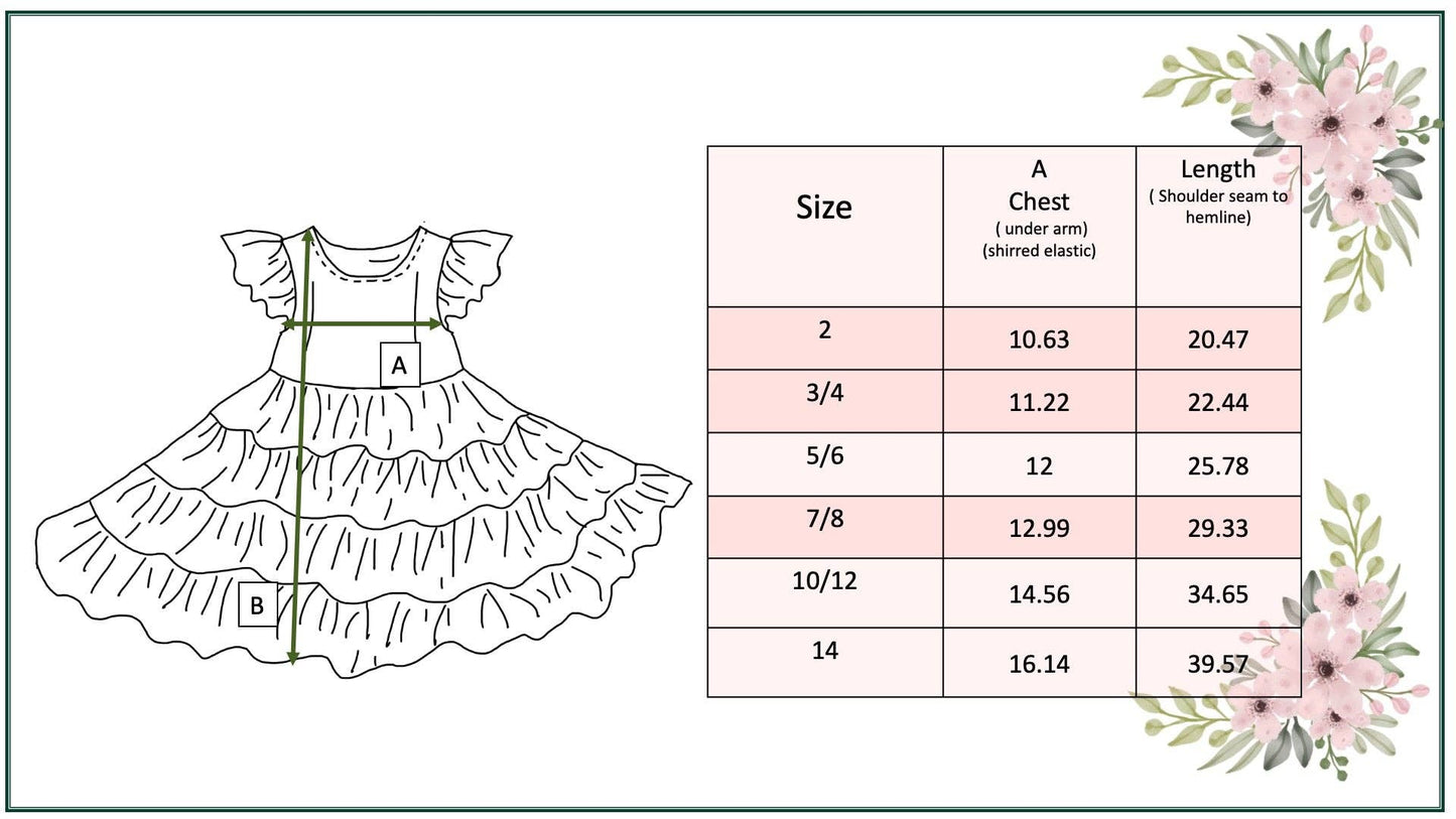 Girls Ava Twirl Teal Floral Check Tiered Spring Easter Dress