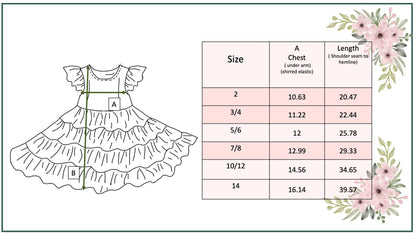 Girls Ava Twirl Teal Floral Check Tiered Spring Easter Dress