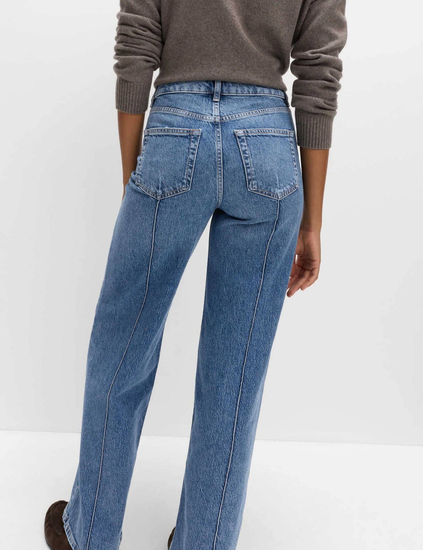 High Waist Contrast Stitch Wide Leg Washed Jeans