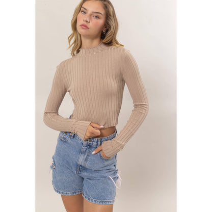 DZ24E451-MOCK NECK RIBBED KNIT CROP TOP
