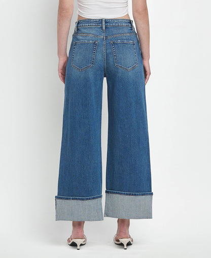 SUPER HIGH RISE CUFFED BAGGY WIDE JEANS F5856