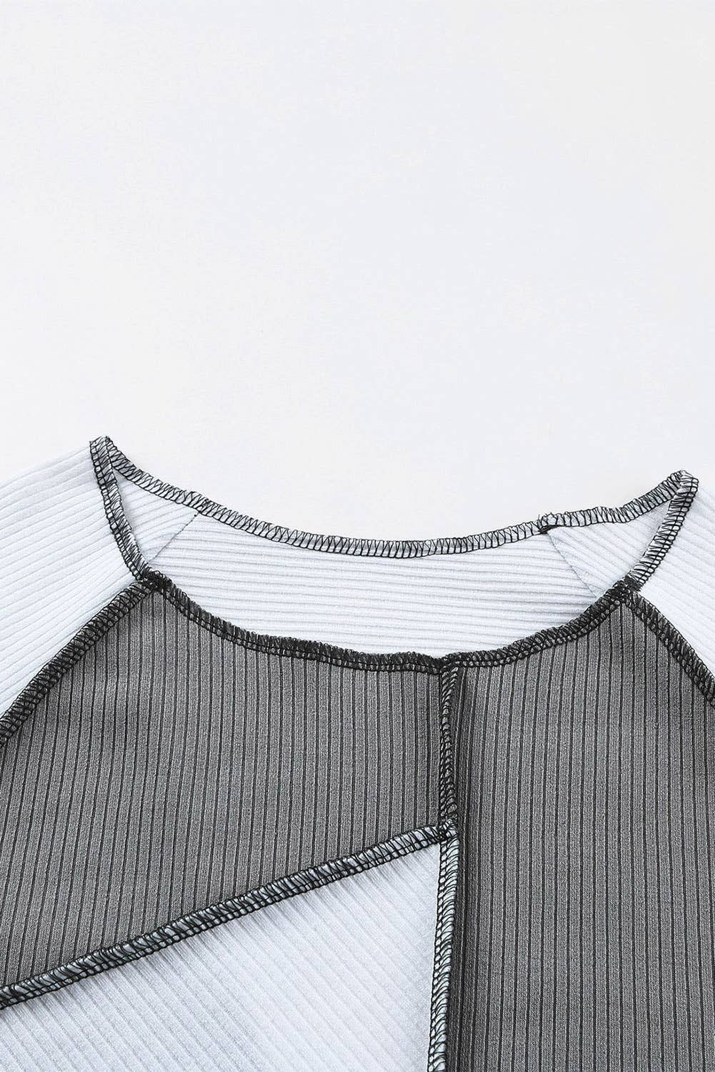 Ribbed Color Block Slim Fit Top with Contrast Seams