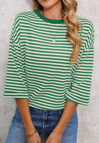 Green Striped Knit Back Bow Tie Open Back Top Women
