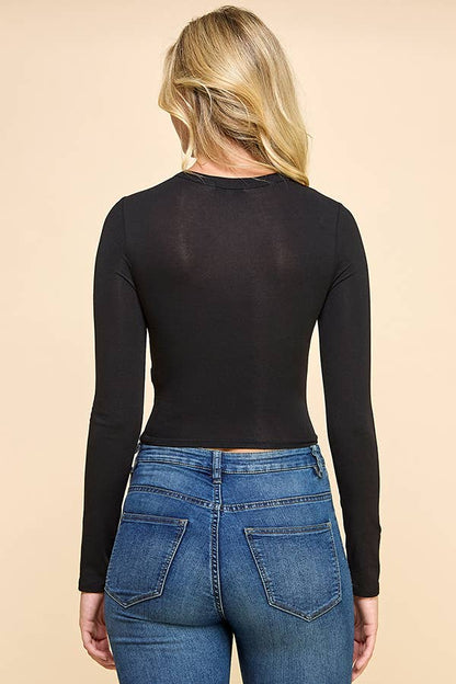 Cut Out Front Doubled Long Sleeve Crop Top