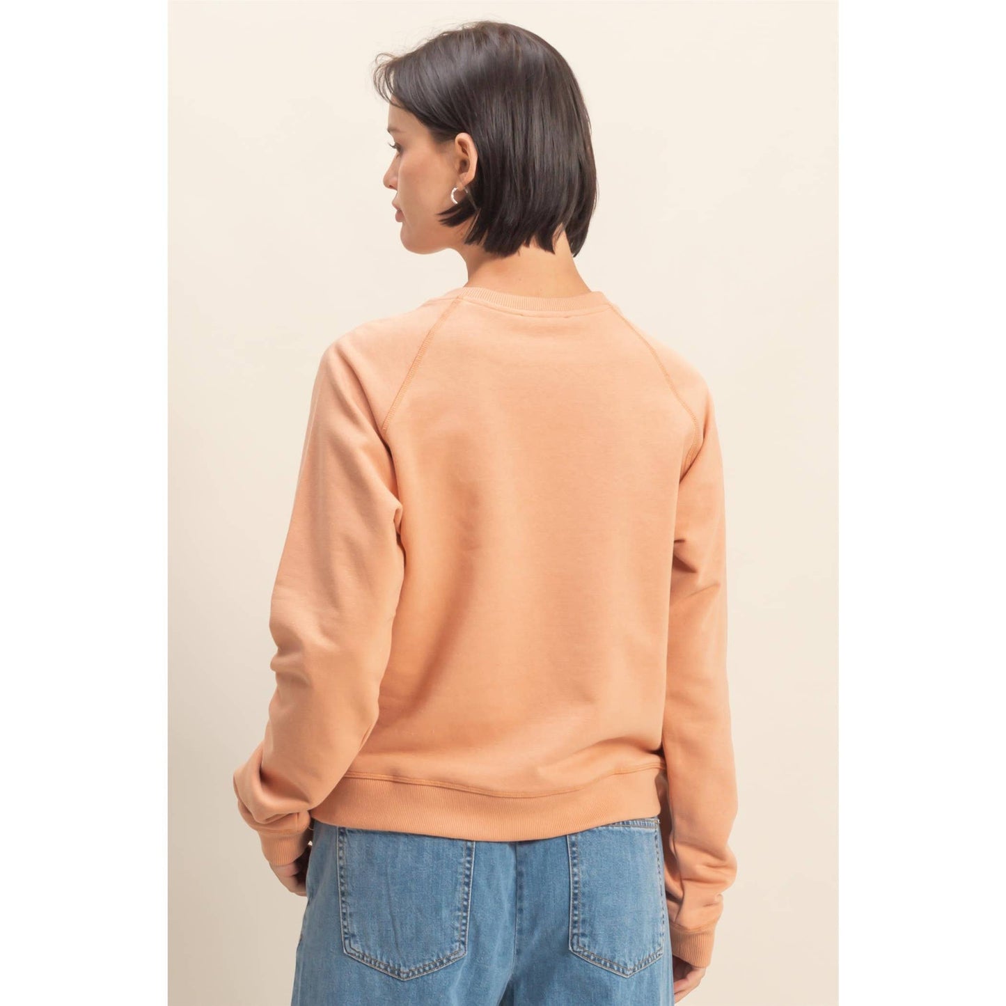 Crew Neck Raglan Sleeve Comfy Pullover Sweatshirt