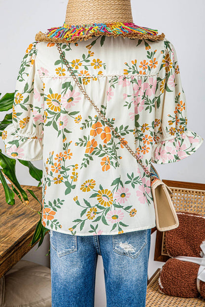 Crochet Boho Half Sleeve Floral Blouse-Missy & Plus Size