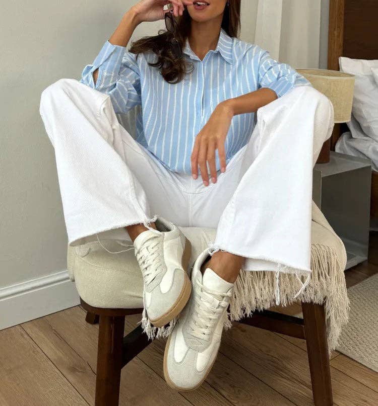 Striped Oversized Button Down Shirt Blouse