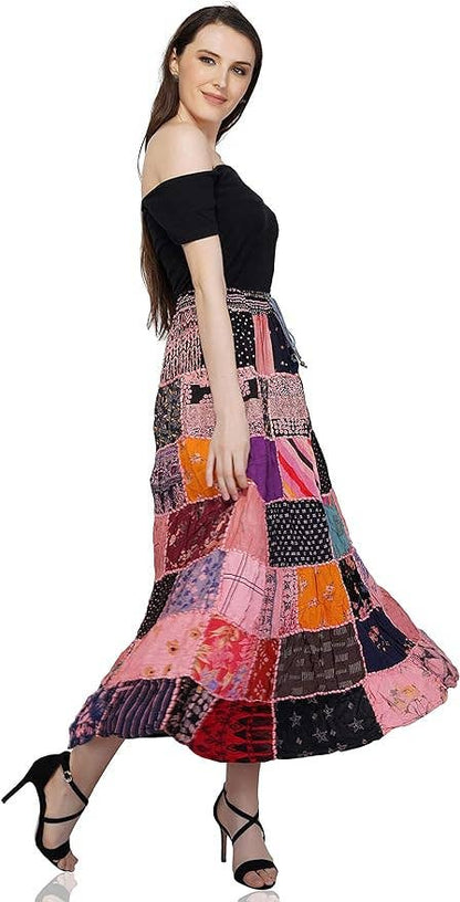 Women's Hippie Patchwork Vintage Bohemian Long Skirt Maxi