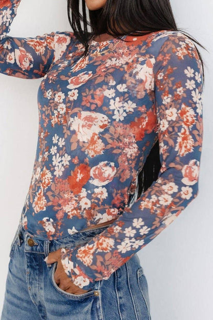 Floral Mesh Long Sleeve Top