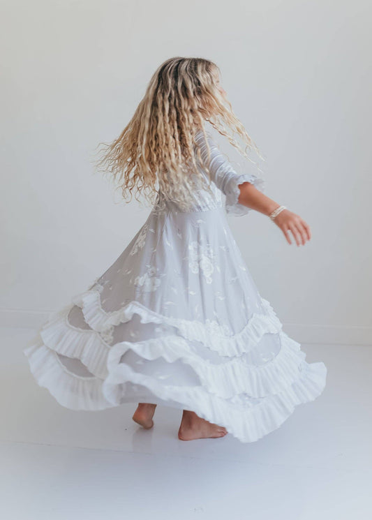 Girls Winter Rose Floral Long Sleeve Ruffles Dress