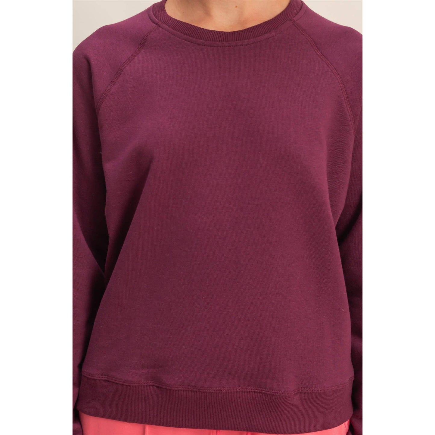 Crew Neck Raglan Sleeve Comfy Pullover Sweatshirt