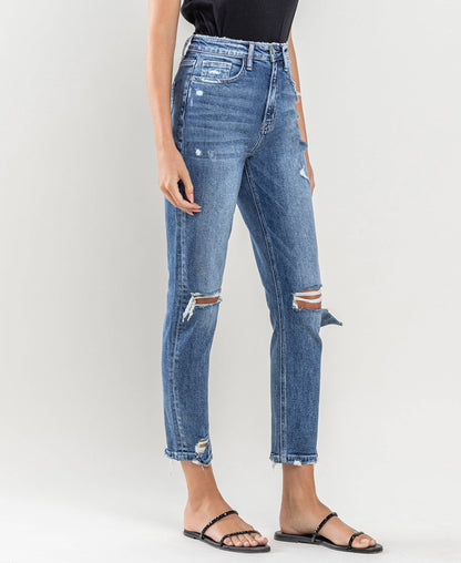 SUPER HIGH RISE DISTRESSED MOM JEANS F4134