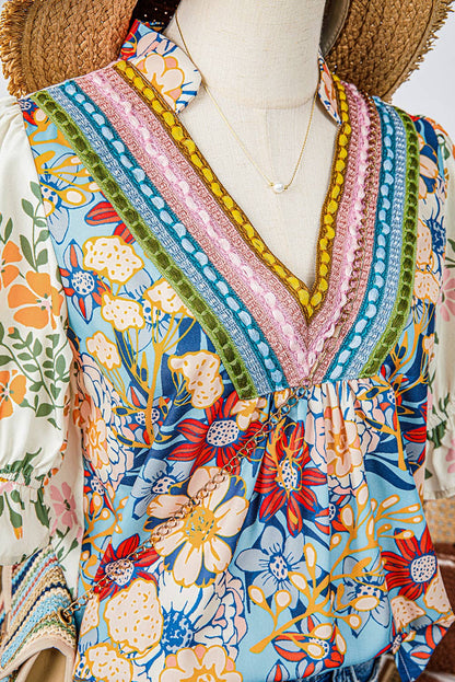 Crochet Boho Half Sleeve Floral Blouse-Missy & Plus Size