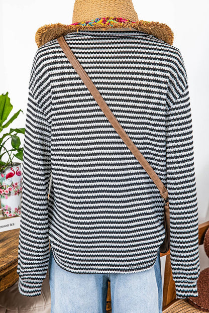 Fall Stripe Round Neck Drop Shoulder Long Sleeve Top*S-3XL