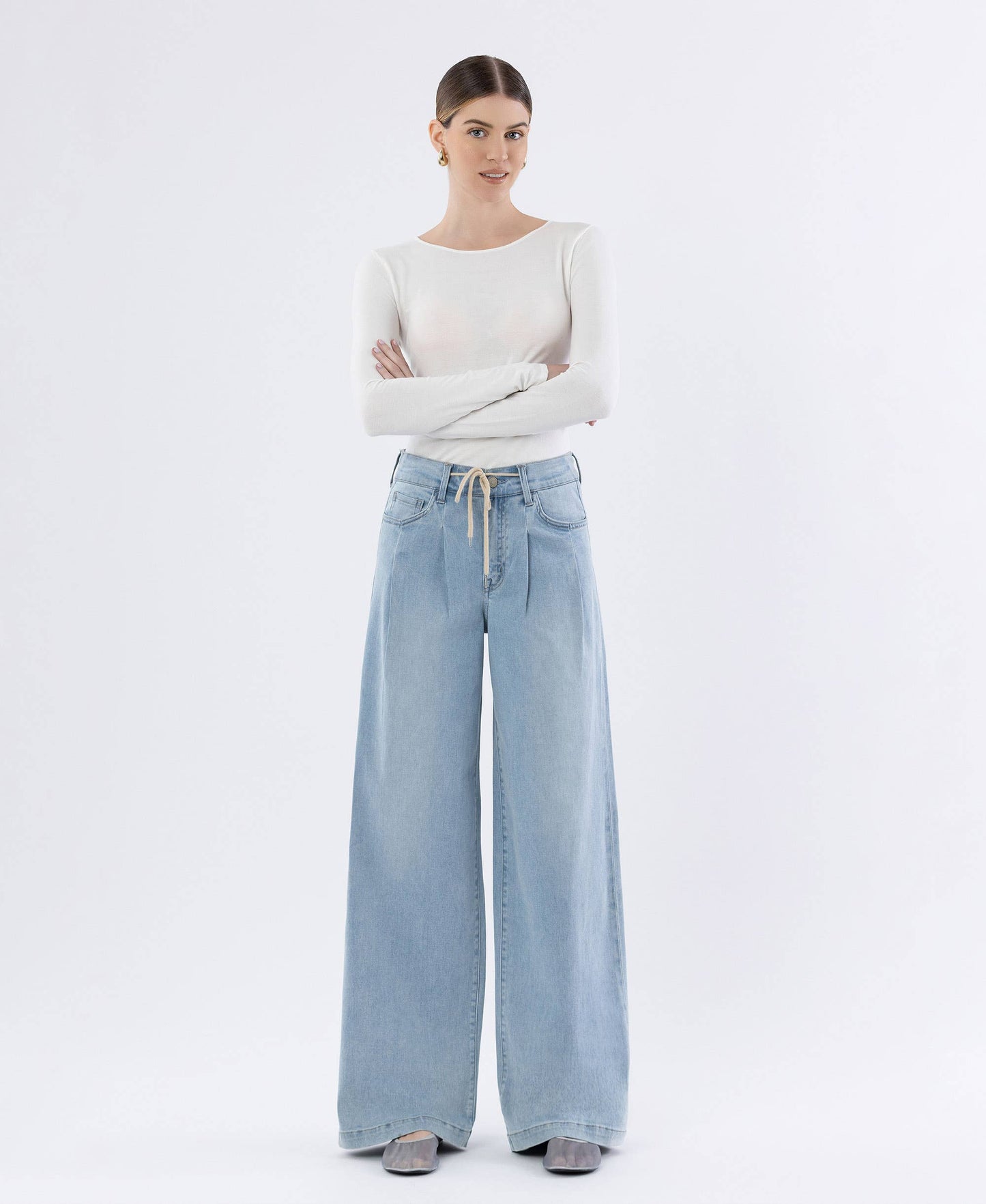 SUPER HIGH RISE DRAWCORD ELASTIC WB WIDE LEG JEANS F6099