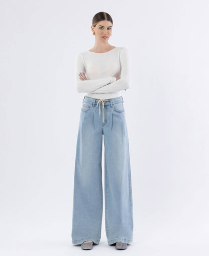 SUPER HIGH RISE DRAWCORD ELASTIC WB WIDE LEG JEANS F6099