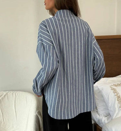 Striped Oversized Button Down Shirt Blouse