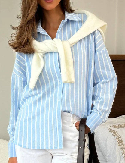 Striped Oversized Button Down Shirt Blouse