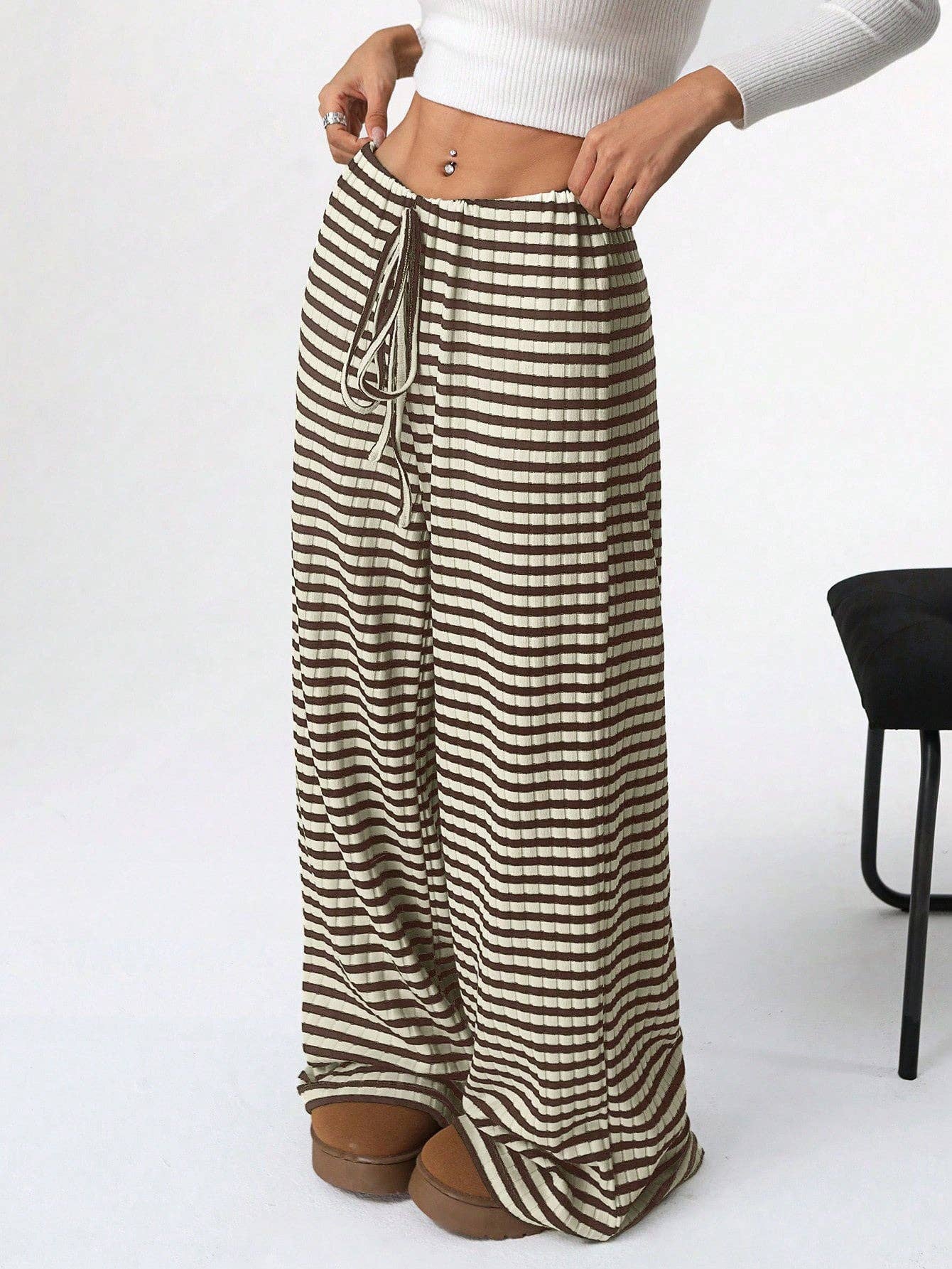 Striped Drawstring Wide Leg Lounge Pants