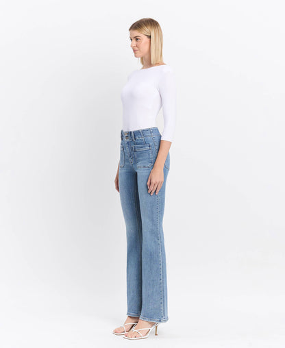 HIGH RISE FRONT POCKET W DART DETAIL FLARE JEANS F5510