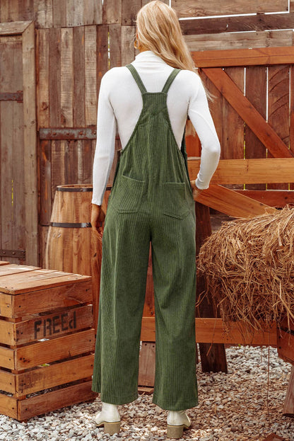 Fashion-W Fall Solid Pocketed Loose Fit Corduroy Overall