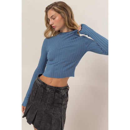 DZ24E451-MOCK NECK RIBBED KNIT CROP TOP
