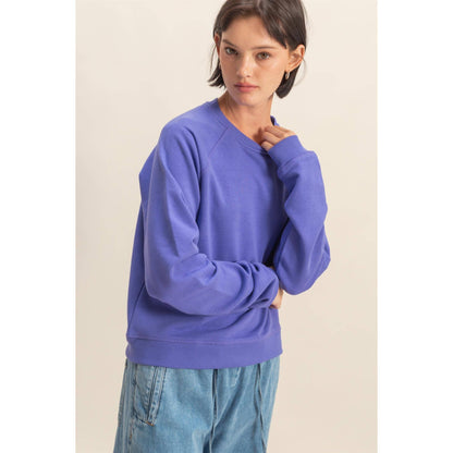 Crew Neck Raglan Sleeve Comfy Pullover Sweatshirt