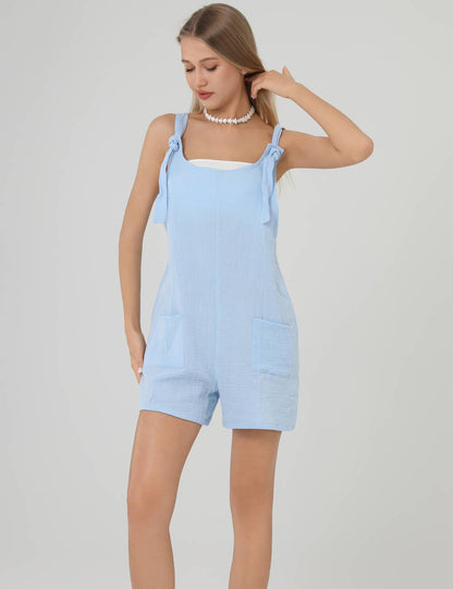 Summer Solid Color Romper Pocket Women Jumpsuit