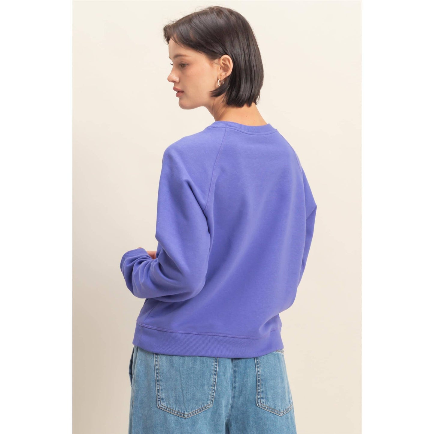 Crew Neck Raglan Sleeve Comfy Pullover Sweatshirt