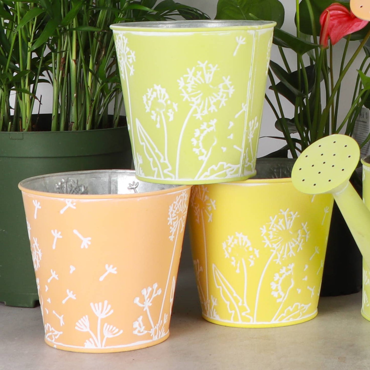 Dandelion Design Metal Pot For Houseplants - 4" Size