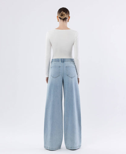 SUPER HIGH RISE DRAWCORD ELASTIC WB WIDE LEG JEANS F6099